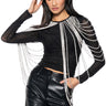 Front View Rack It Up Long Sleeve Rhinestone Rope Mesh Top