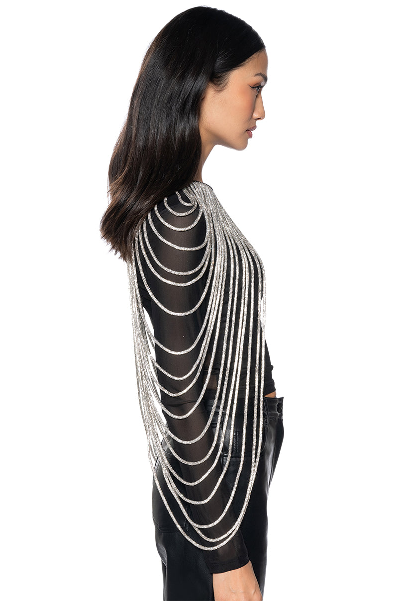 Crushed 3/4 Sleeve Onyx V-Neck with Rhinestones main image 0