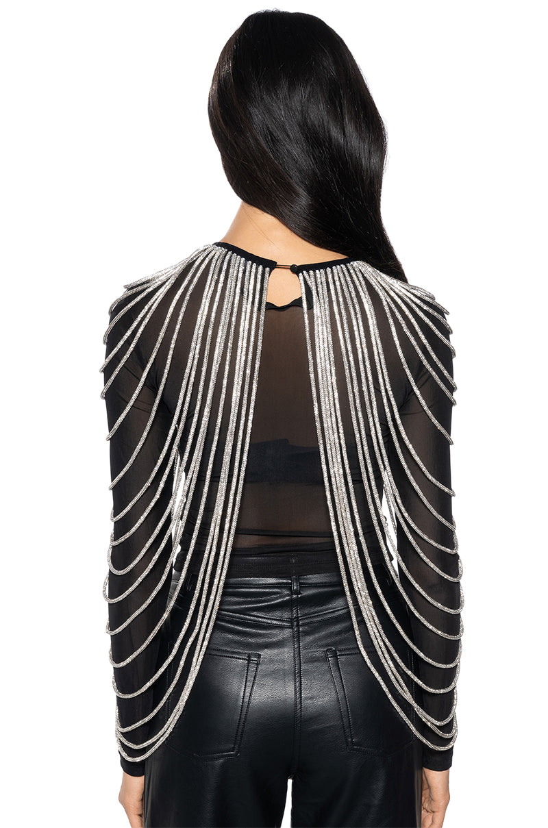 RHINESTONE EMBELLISHED LONG SLEEVE TOP – AKIRA