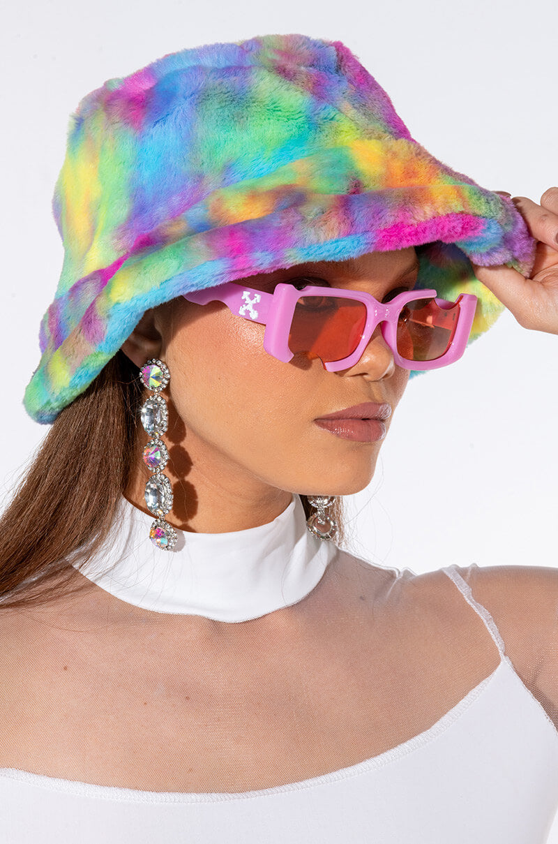 Front View Rainbow Fluffy Hat