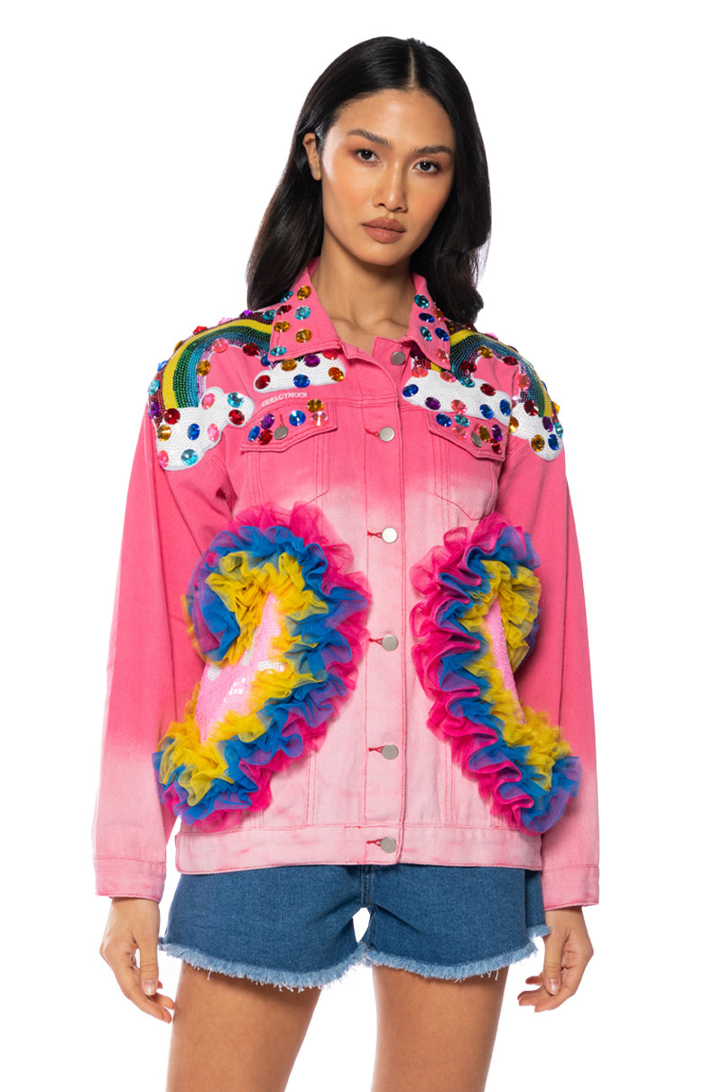 RAINBOW ROAD EMBELLISHED DENIM JACKET view 0