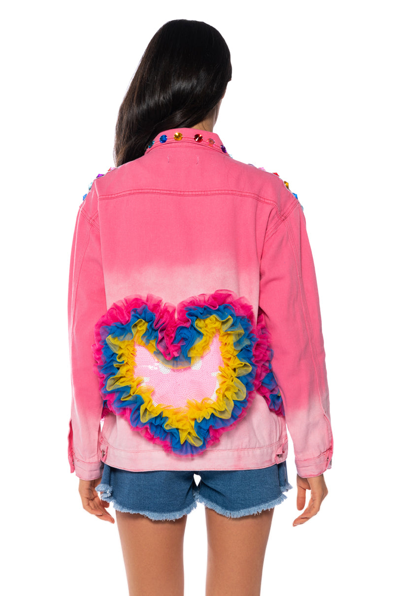 Extra View Rainbow Road Embellished Ombre Denim Jacket