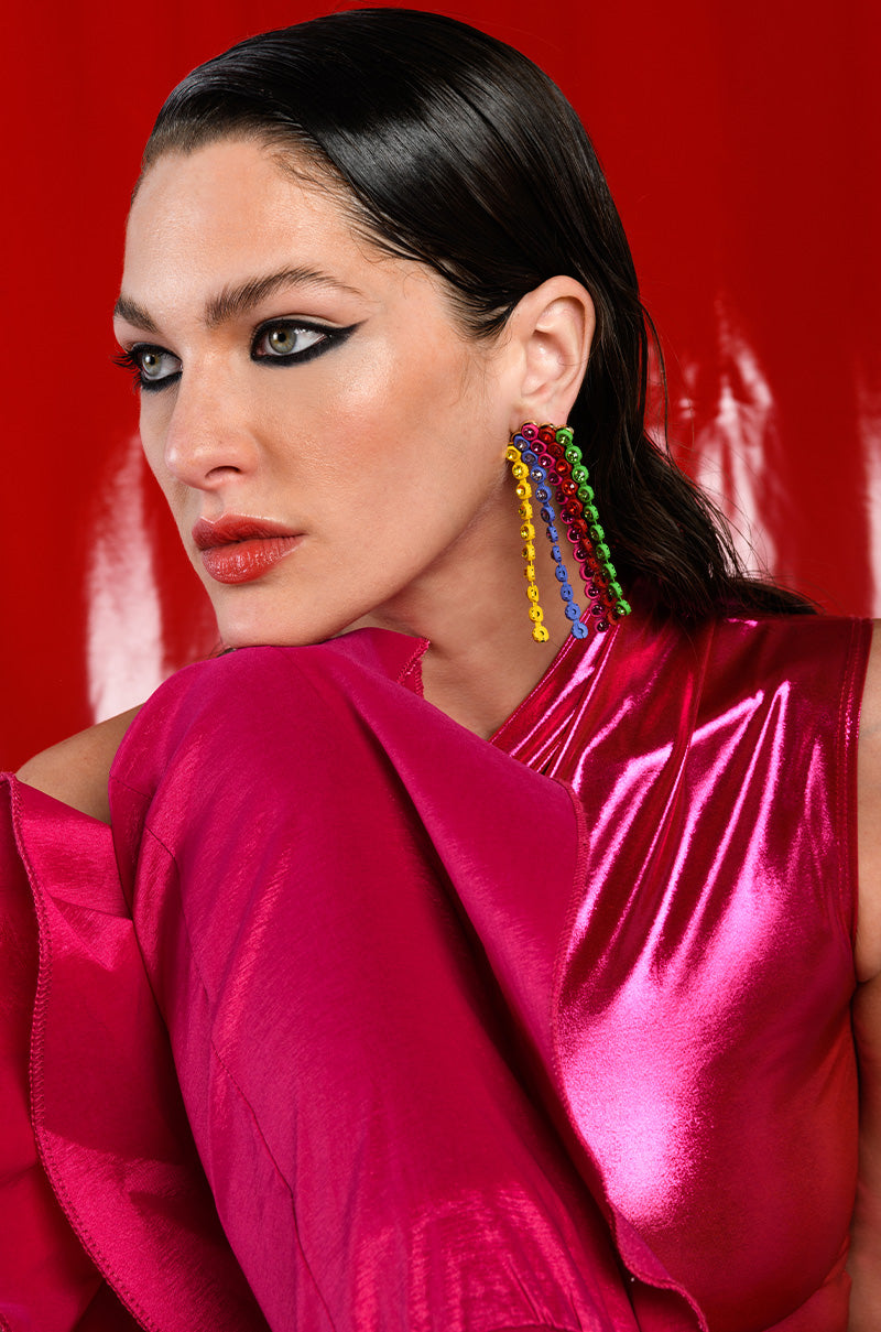 Front View Rainbow Road Rhinestone Chandelier Earrings 0