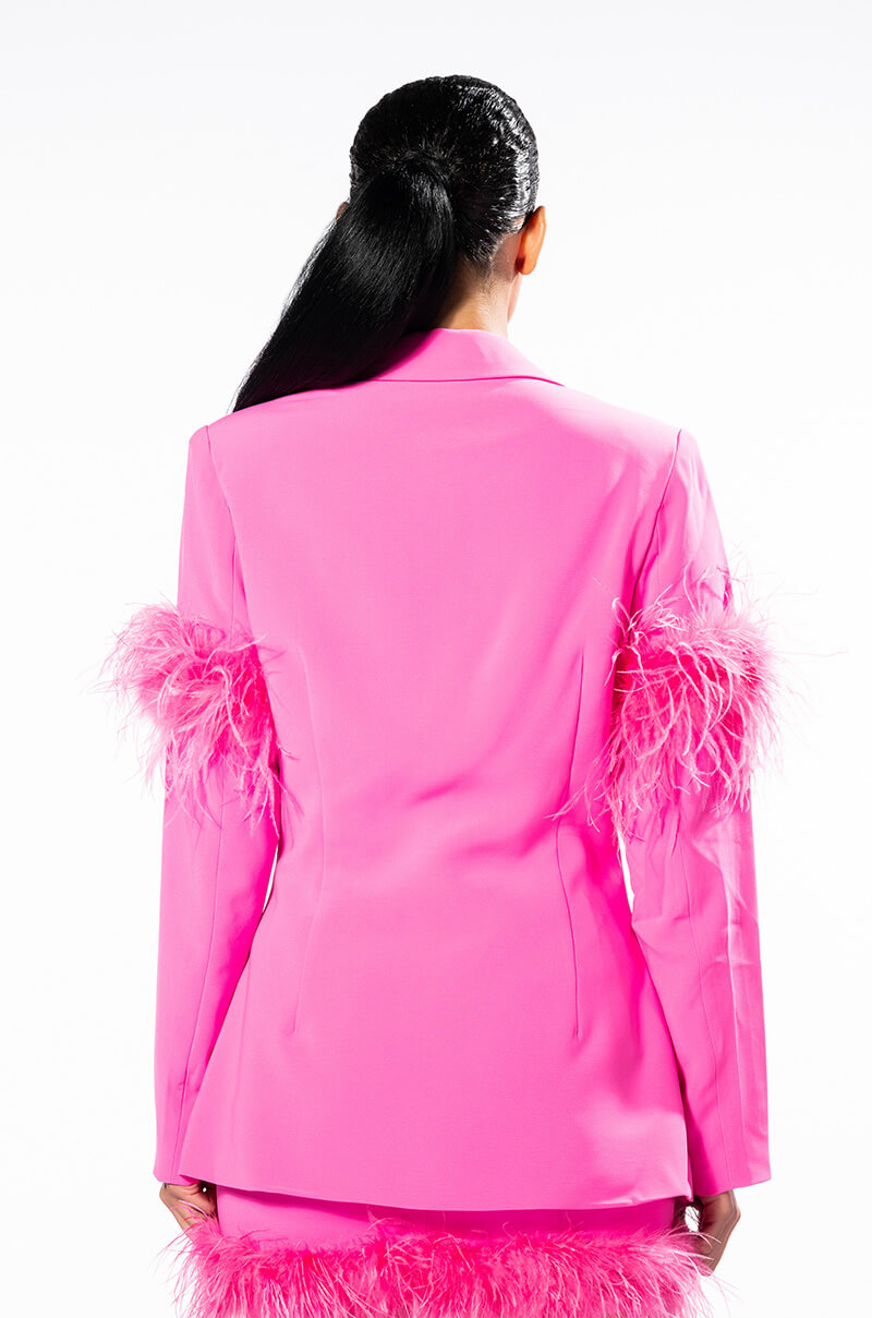 Extra View Raise Your Glass Feather Trim Blazer