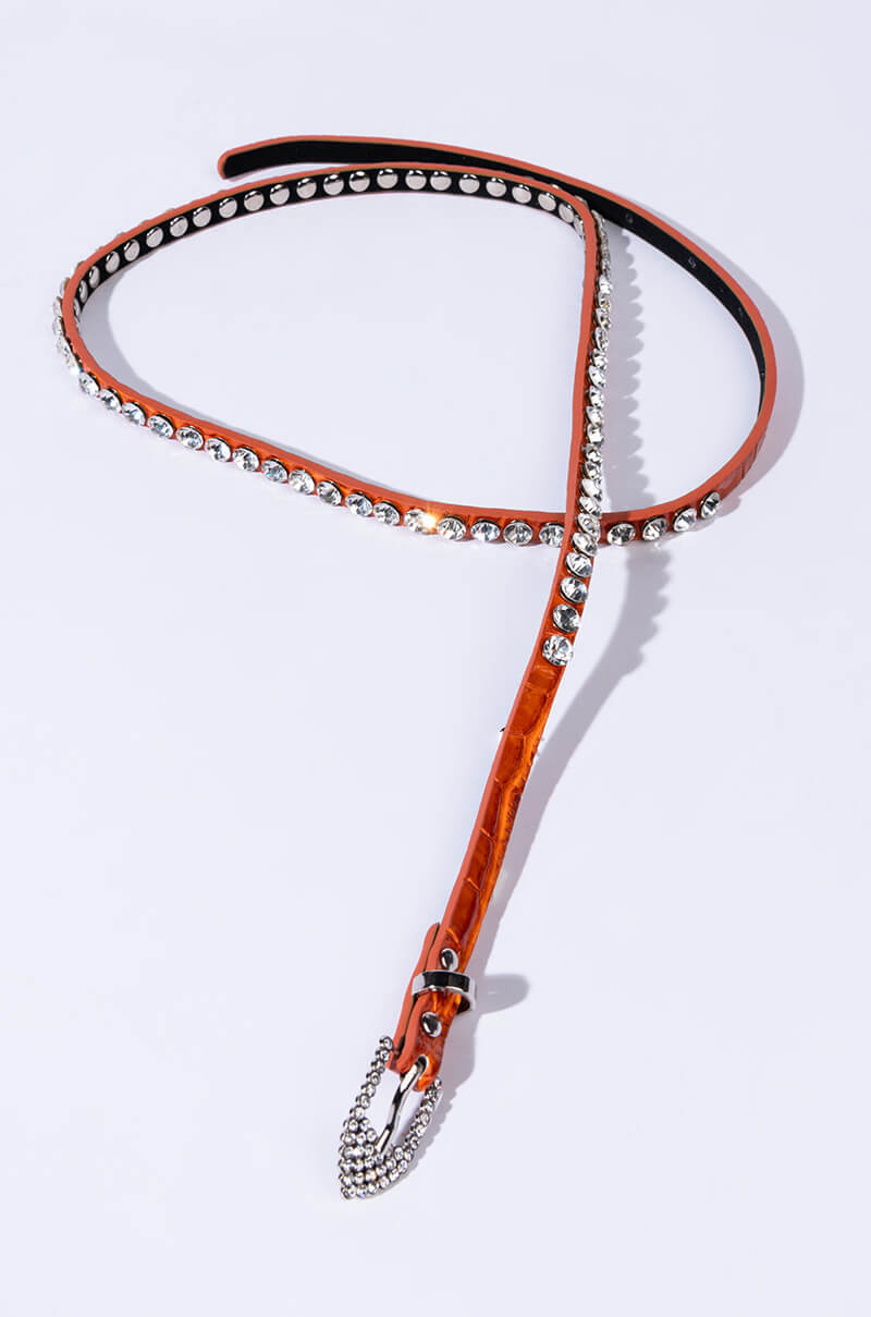 Side View Ranger Orange Rhinestone Belt