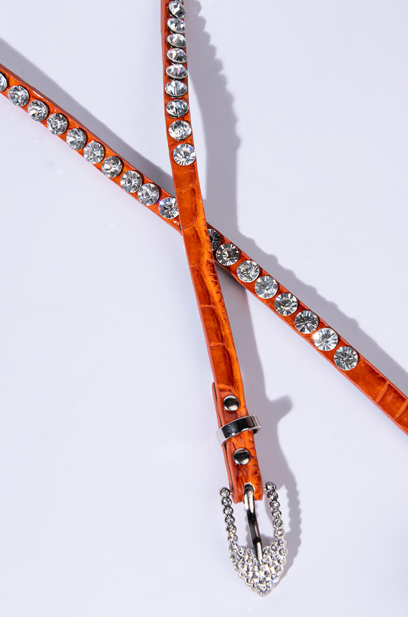 Detail View Ranger Orange Rhinestone Belt