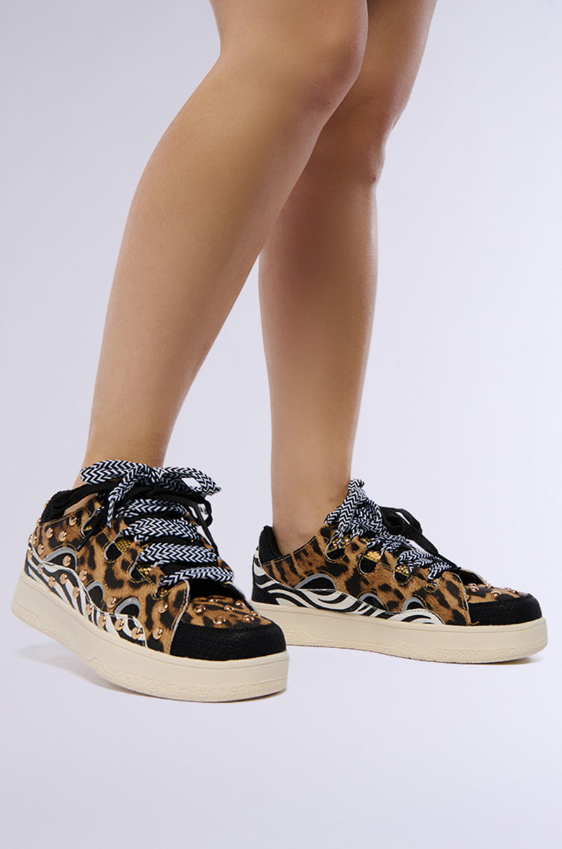 Front View Rani Multi Animal Print Sneaker