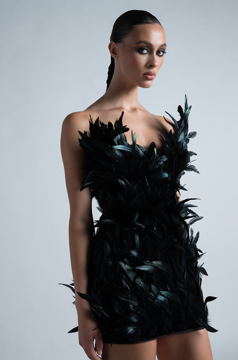 RAVEN FEATHER MINI DRESS AKIRA RAVEN FEATHER MINI DRESS AKIRA