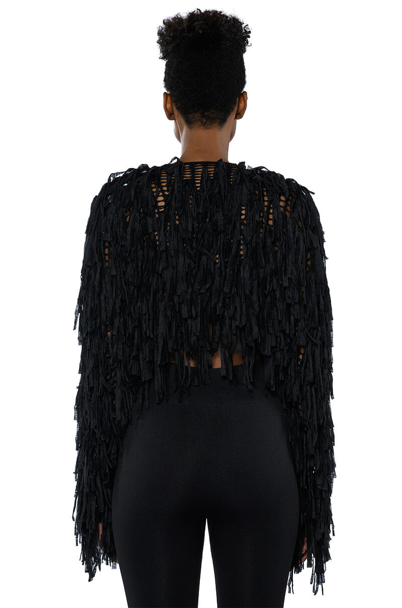 Extra View Raven Long Sleeve Fringe Knit Cardigan