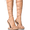 Front View Raven Nude Wedge Inverse Heel Strappy Sandal