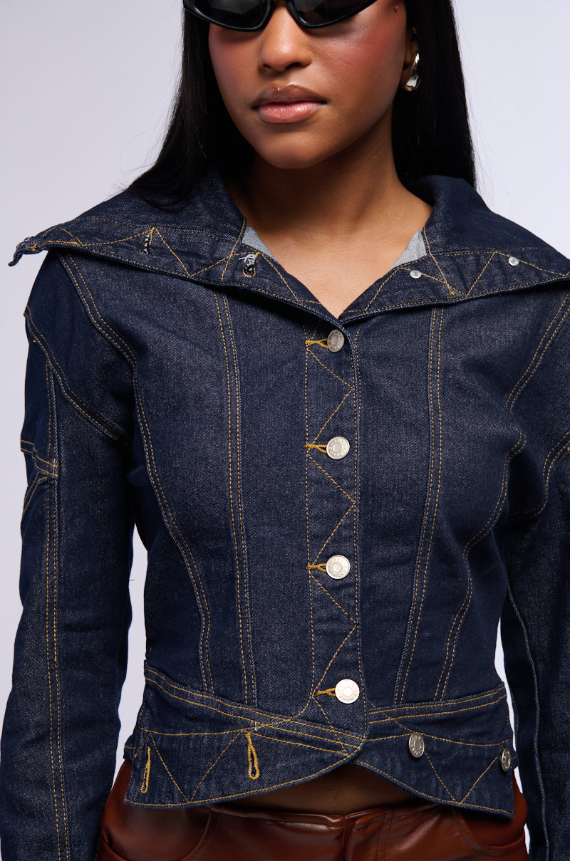 Extra View Raw Denim Collared Jacket