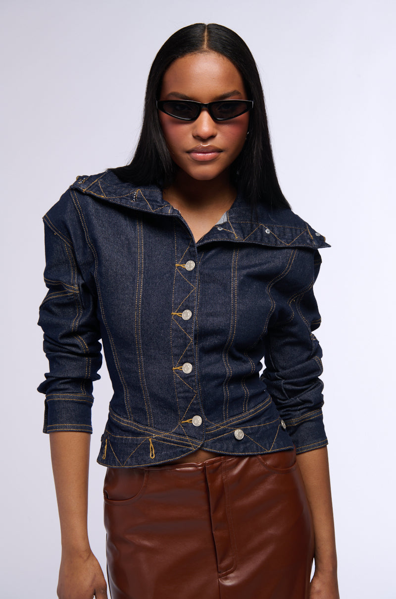 Side View Raw Denim Collared Jacket