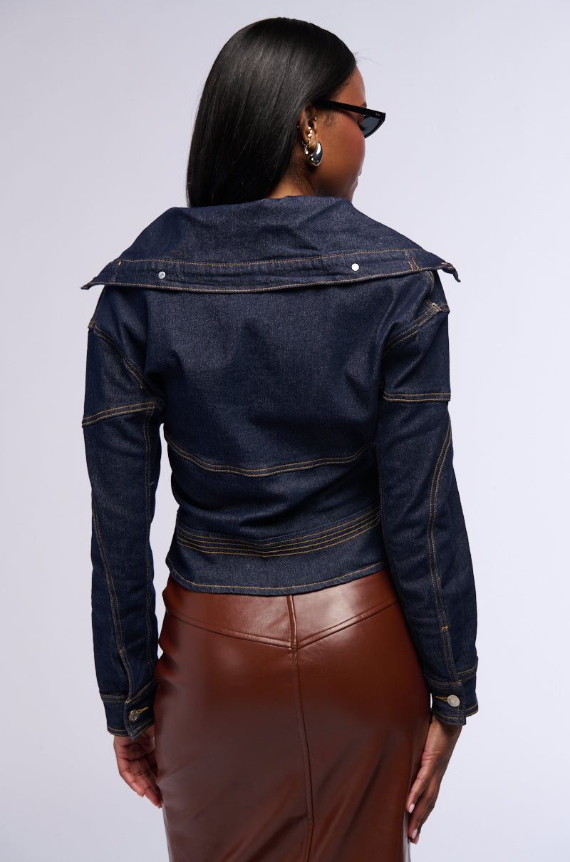 Full View Raw Denim Collared Jacket
