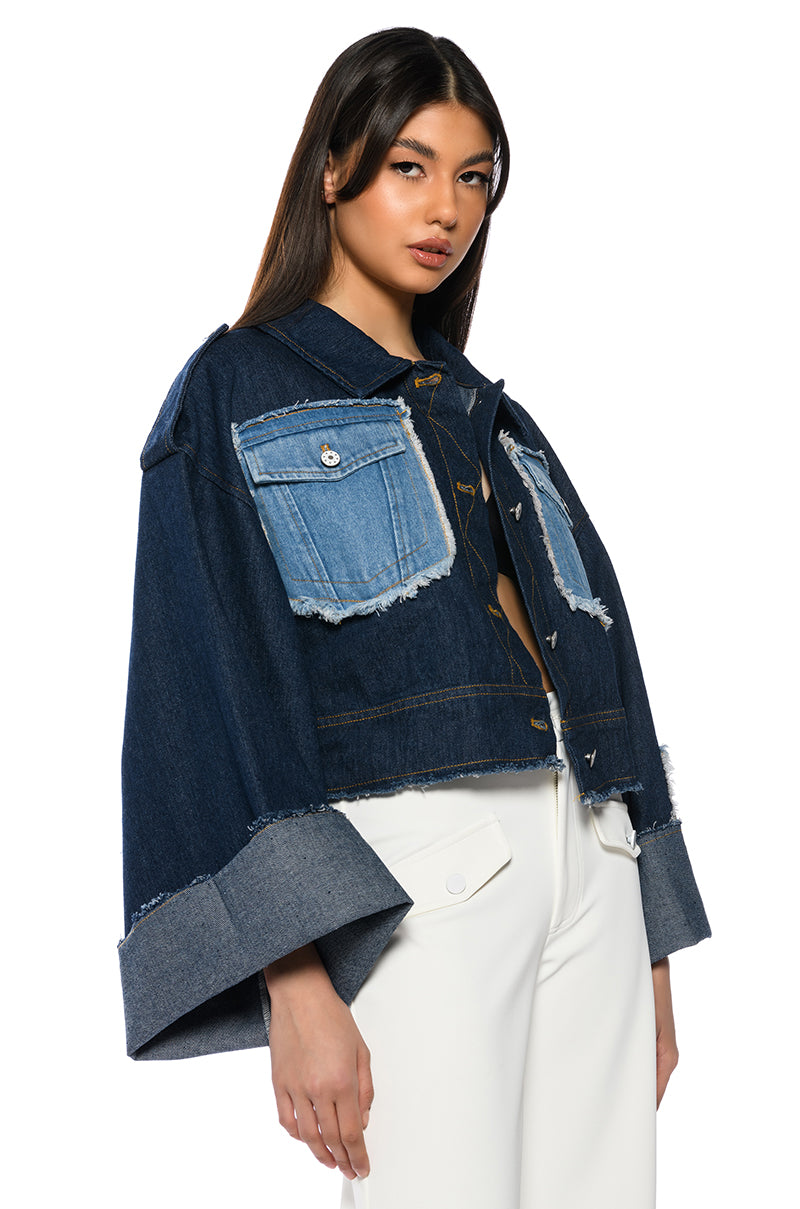 Front View Raw Denim Oversized Jacket 0