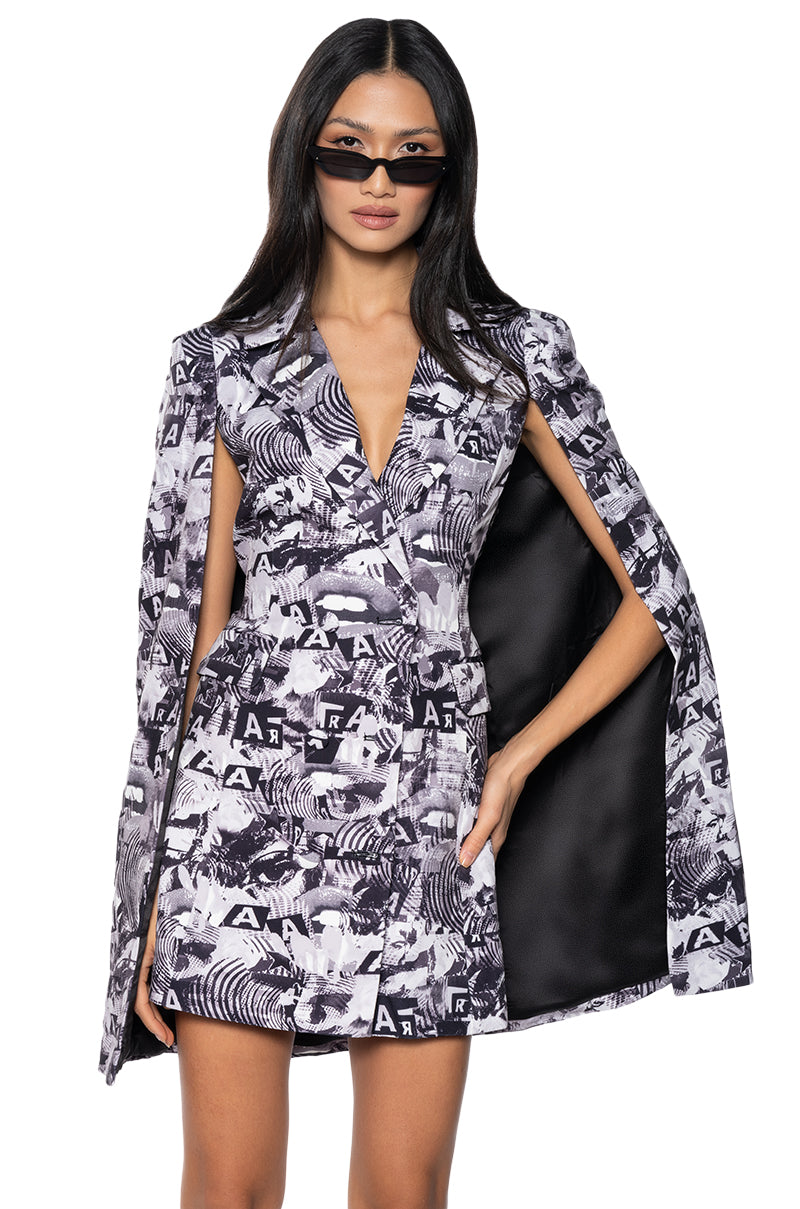 READ ALL ABOUT IT PRINTED BLAZER DRESS view 0