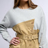 Front View Ready For Action Belted Mixed Material Sweatshirt