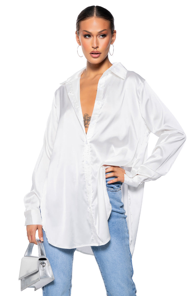 Front View Ready For Any Occasion Satin Shirt
