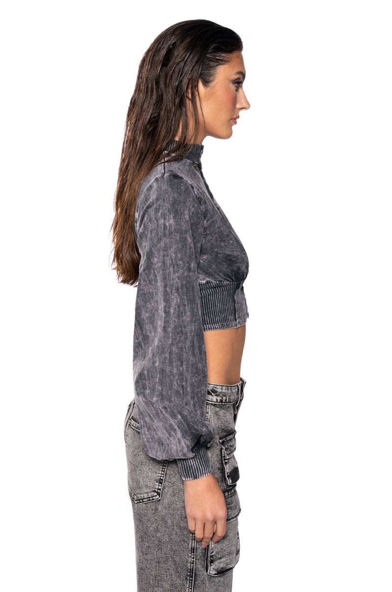 Back View Ready For Anything Casual Corset Long Sleeve Top