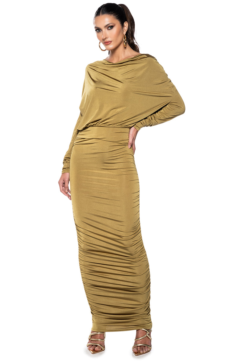 Detail View Ready For It Slinky Long Sleeve Maxi Dress