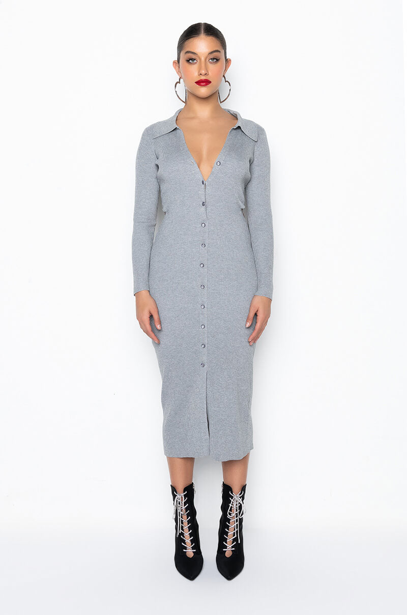 Back View Ready For Ya Midi Button Up Dress With Back Cut Out 2