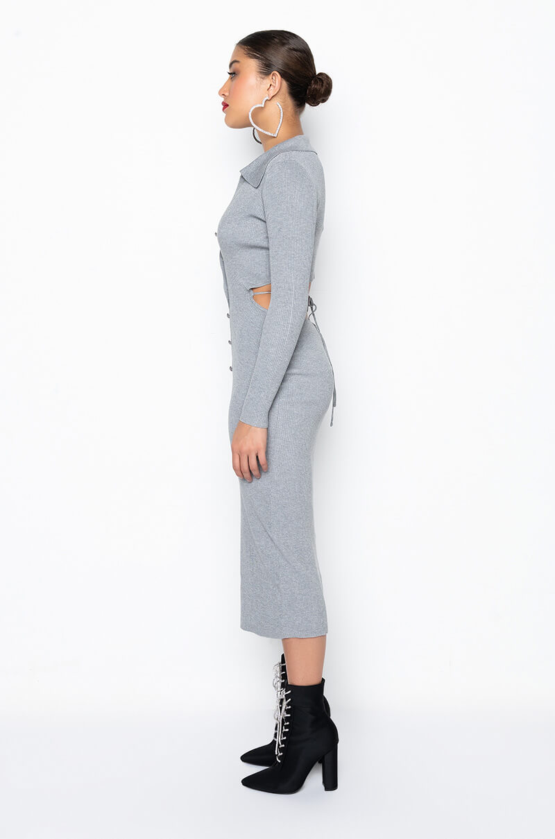 Detail View Ready For Ya Midi Button Up Dress With Back Cut Out 3