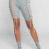 Front View Ready When You Are Lace Up Biker Short in Heather Grey