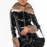 Front View Real Fur Zip Front Vinyl Mini Dress