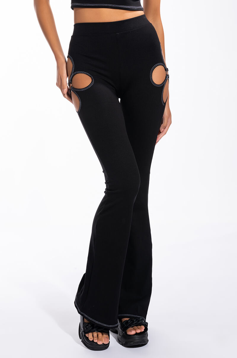 Front View Real Groove Cut Out Ribbed Pant
