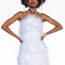 Front View Real Life Muse Mini Faux Feathers Dress