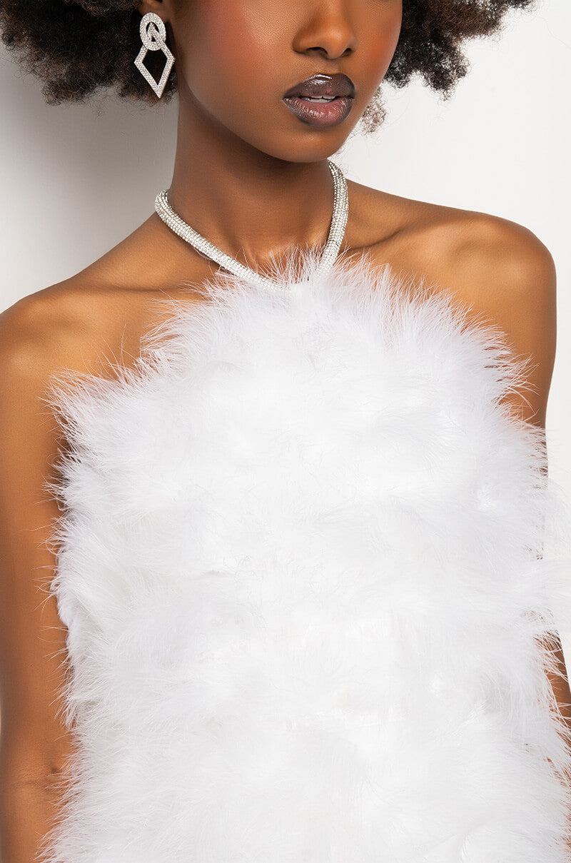 Extra View Real Life Muse Mini Faux Feathers Dress