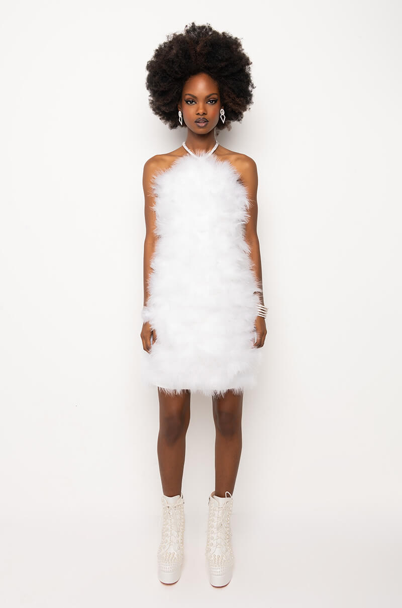 Extra View Real Life Muse Mini Faux Feathers Dress