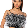 Front View Real Ostrich Feather Crop Mesh Bandeau In Black White