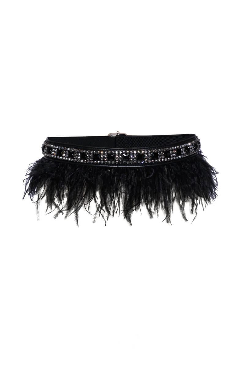 Back View Real Ostrich Feather Embellished Stretch Belt