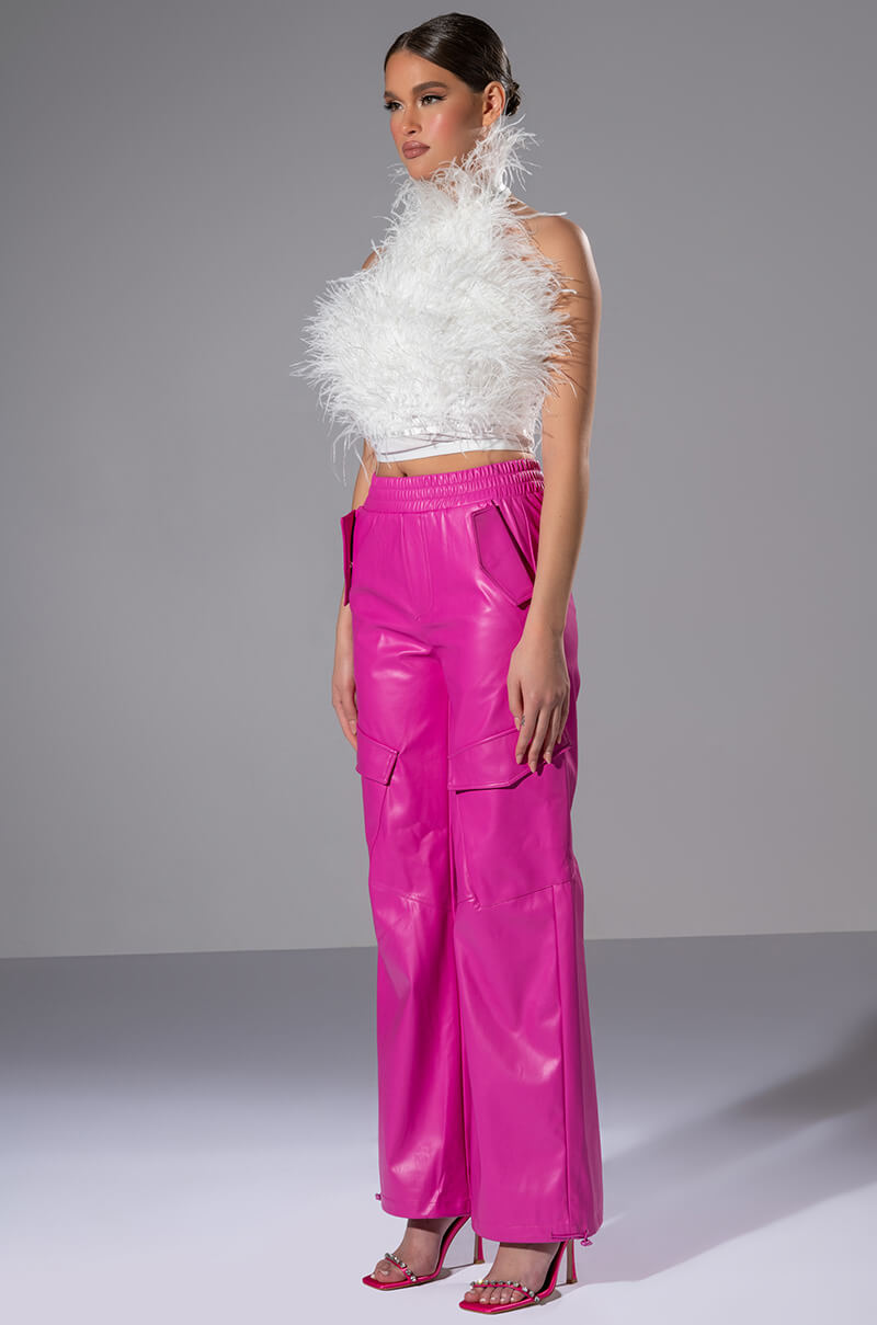 Detail View Real Ostrich Feather Top In White