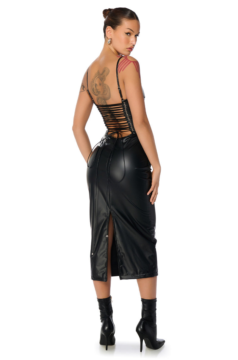 Side View Rebecca Strappy Pu Midi Dress