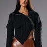 Front View Rebelling Cable Knit Asymmetrical Zipper Sweater