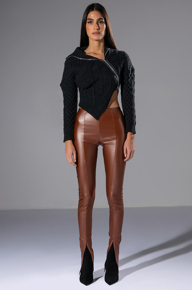 Back View Rebelling Cable Knit Asymmetrical Zipper Sweater 2