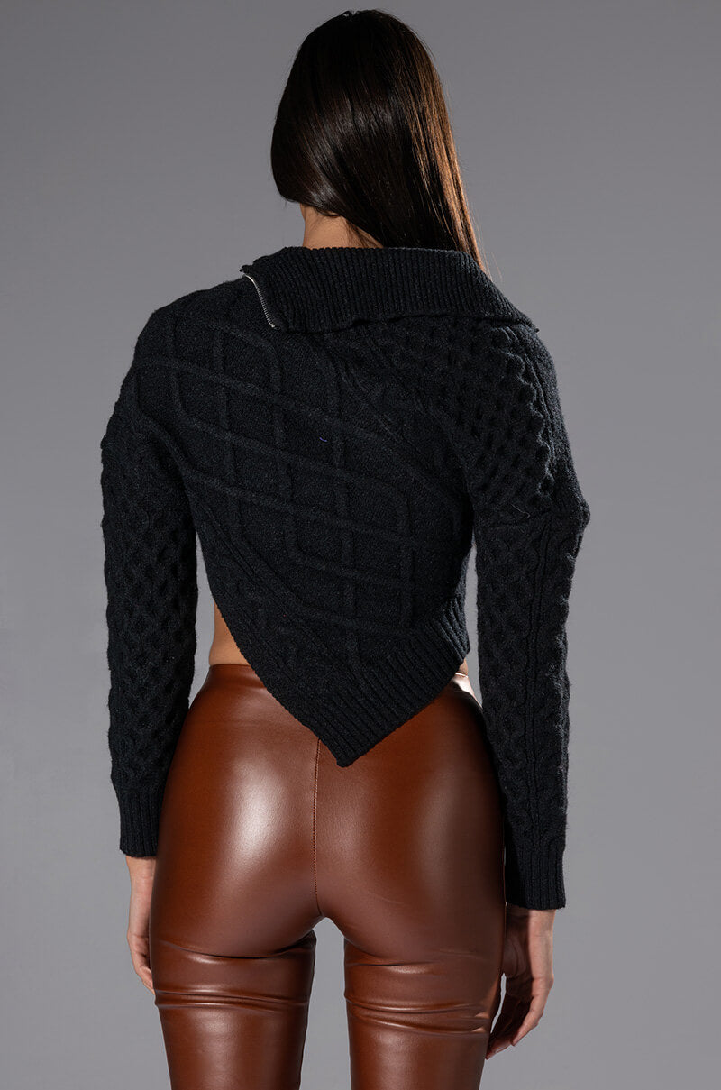 Extra View Rebelling Cable Knit Asymmetrical Zipper Sweater 6