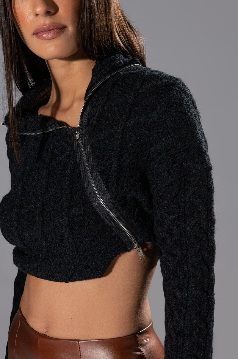 Extra View Rebelling Cable Knit Asymmetrical Zipper Sweater 7