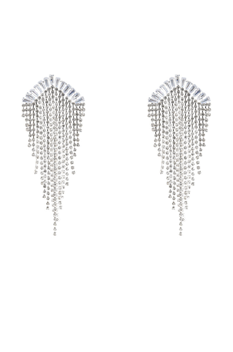 Side View Red Carpet Rhinestone Fringe Earring In Silver 1