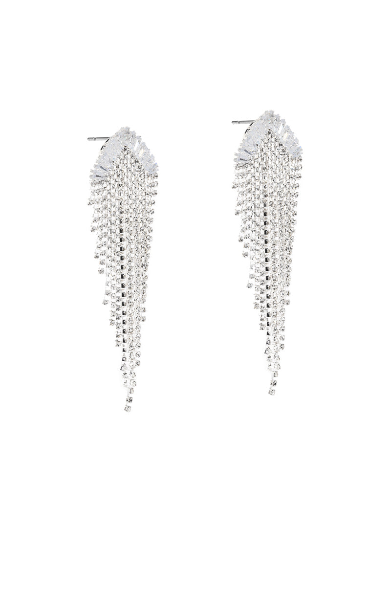 Back View Red Carpet Rhinestone Fringe Earring In Silver 2