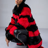 Front View Reddy For It Red And Black Faux Fur Long Jacket