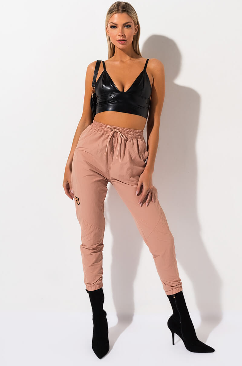 Front View Reebok X Gigi Hadid Woven Track Pant in Field Tan