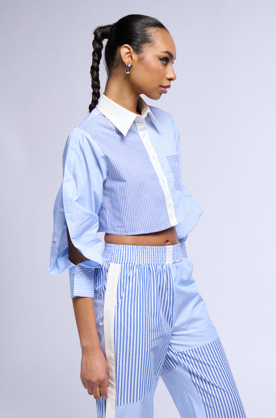 REESE MIXED STRIPE POPLIN BUTTON DOWN BLOUSE – AKIRA