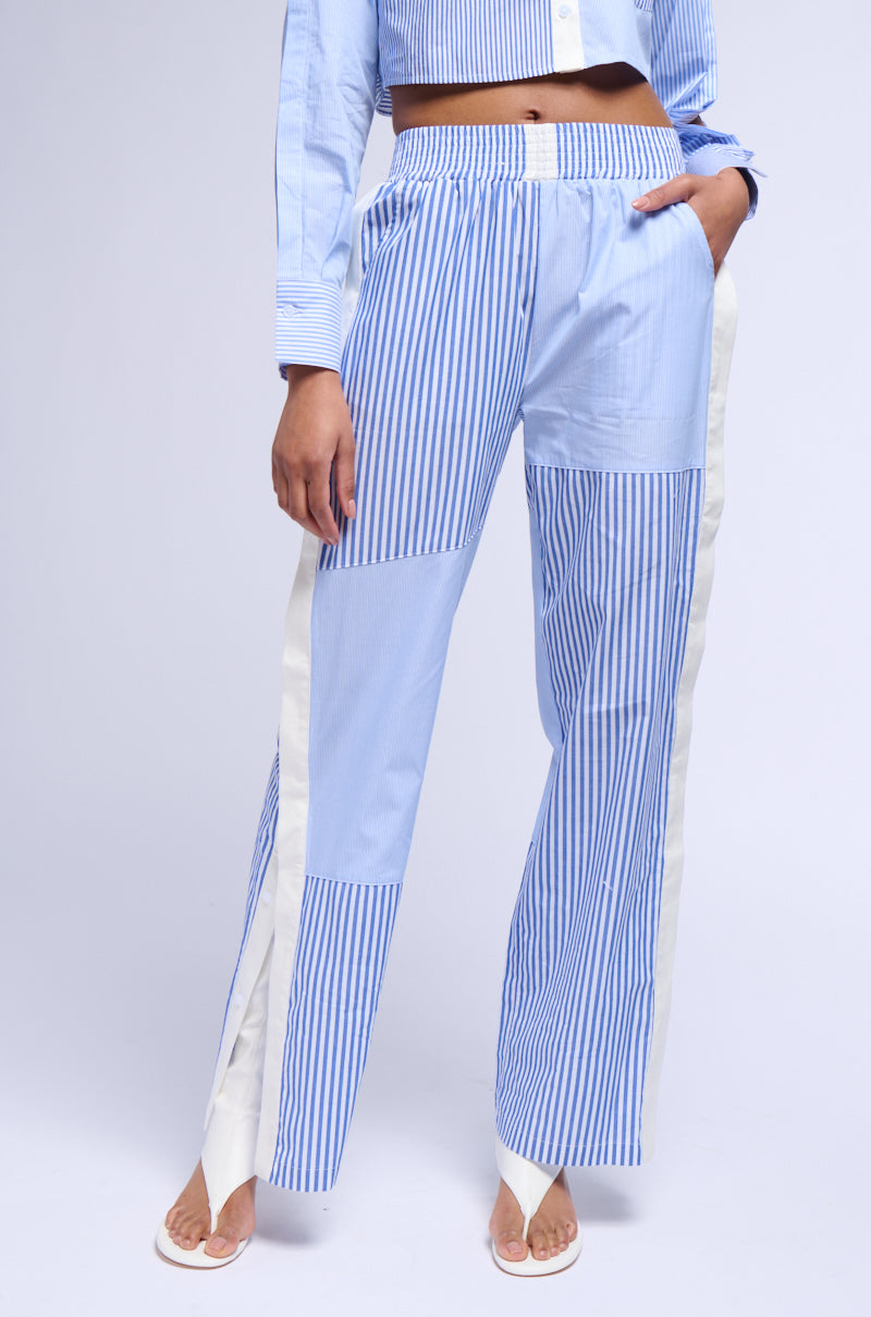 Front View Reese Mixed Stripe Poplin Wide Leg Pant