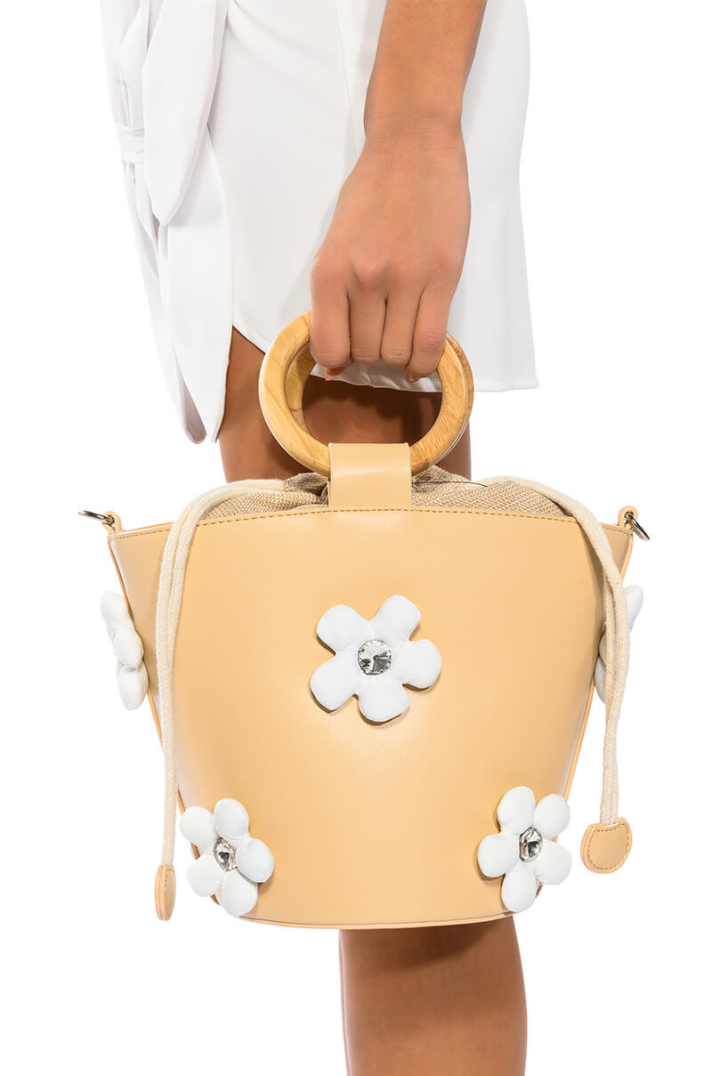 Front View Regal Floral Detail Bucket Bag