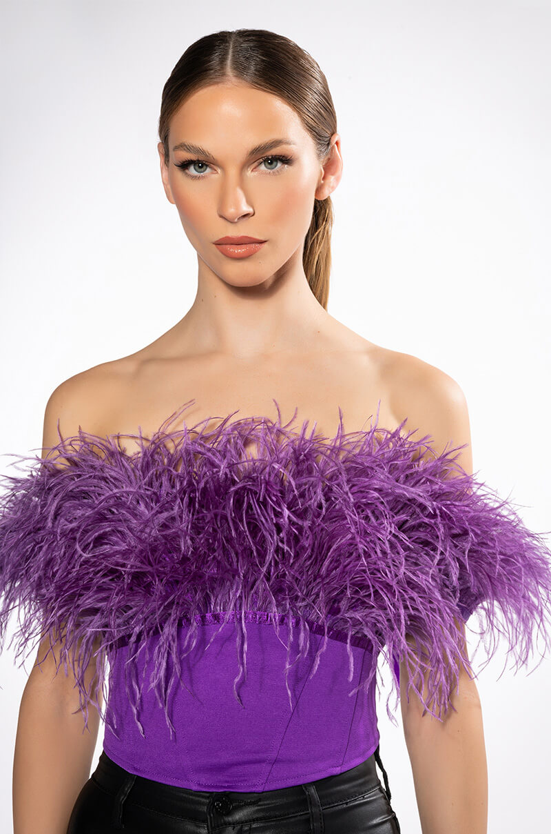 Front View Regal Off The Shoulder Feather Corset view 2