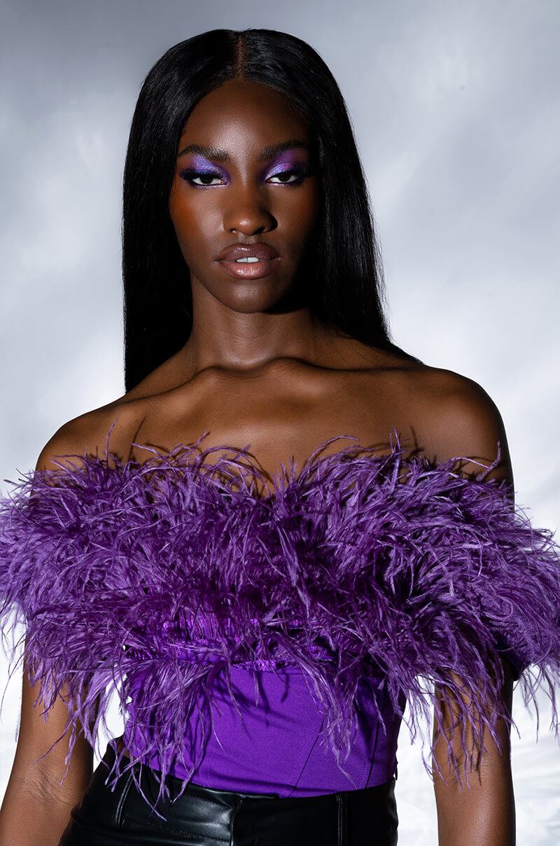 Front View Regal Off The Shoulder Feather Corset view 1