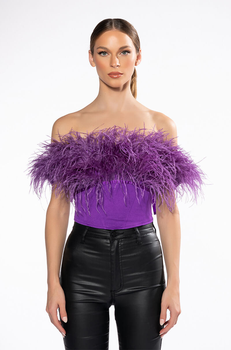 Back View Regal Off The Shoulder Feather Corset