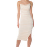 Front View Reina Ruched Mesh Midi Dress In Cream